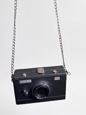 Black Camera-Shaped Crossbody Bag with Chain Strap